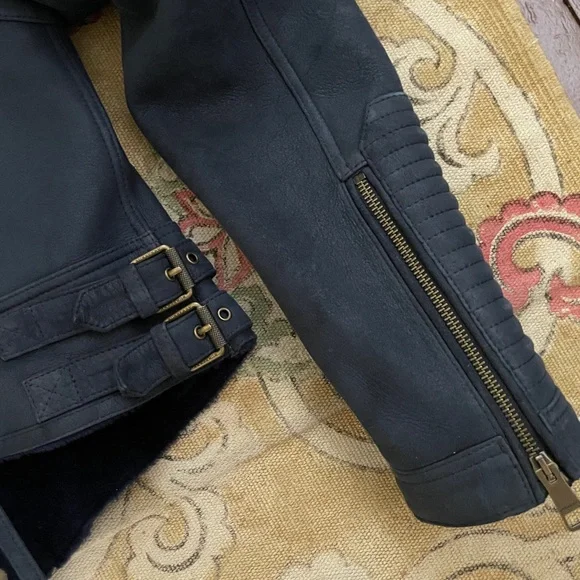 Burberry | Blue Merino Shearling Moto/Biker Jacket, Sz 14 (fits 6-8*) ♥ NWOT - Picture 6 of 11